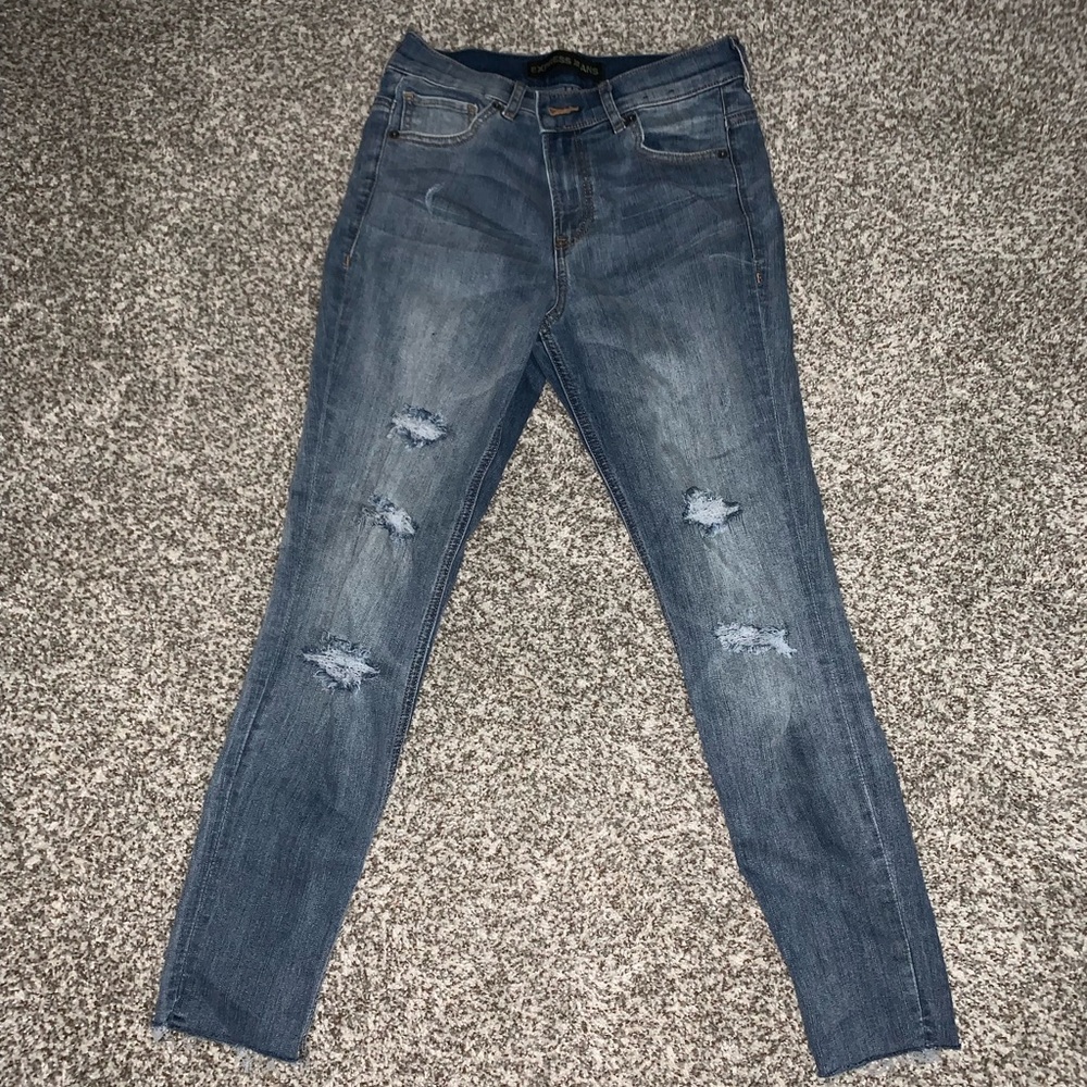 Express light-wash high-waisted ripped skinny jean